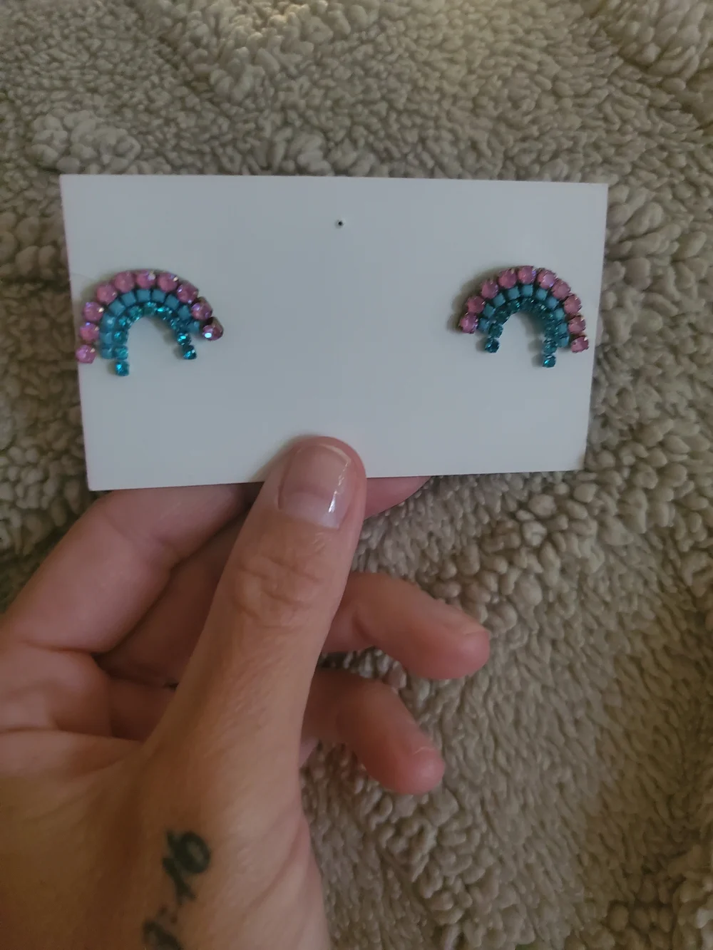 Beaded Rainbow Kids Earrings - Pink, Green, Blue & Silver Set Of 6